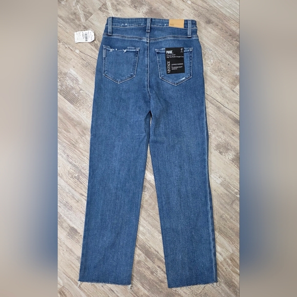 PAIGE STELLA CROP High Rise Modern Straight Jeans Ceylon Destructed Size 27 - Picture 3 of 10